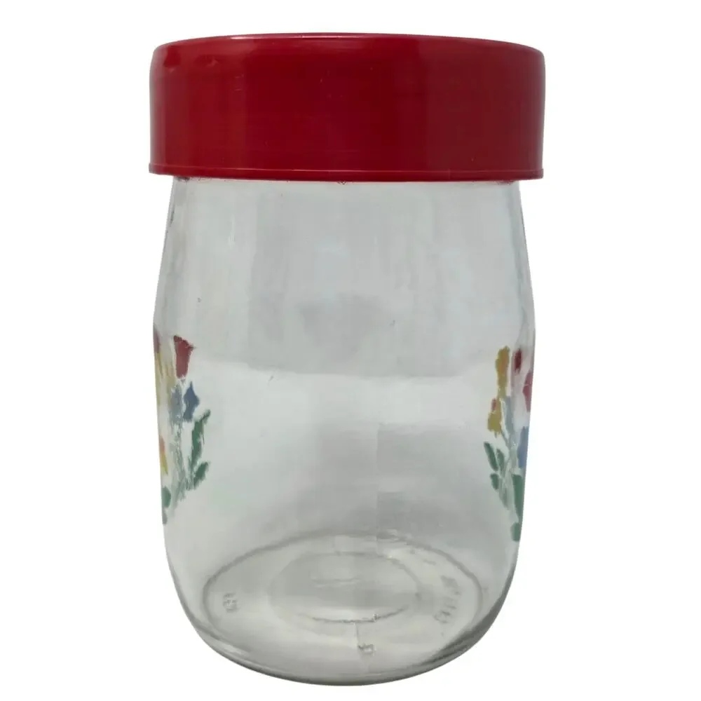 Vintage Carlton Glass Floral Canister Set 3 Red Lid Kitchen Storage Jars 80s